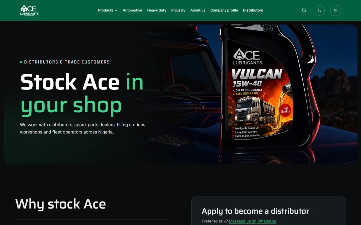 Distributor page: Stock Ace in your shop