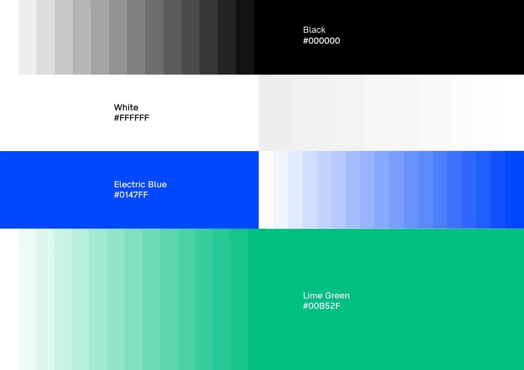 Colour palette: black, white, Electric Blue and lime green