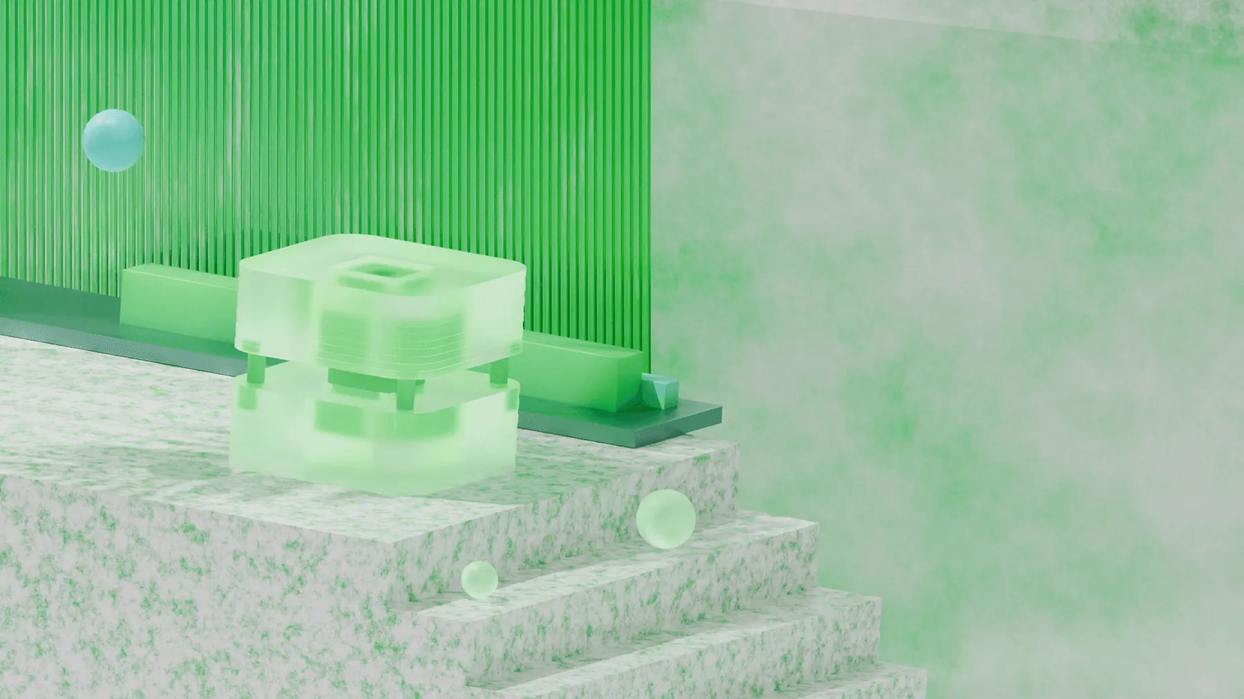 Jessie cube on stepped glass platforms