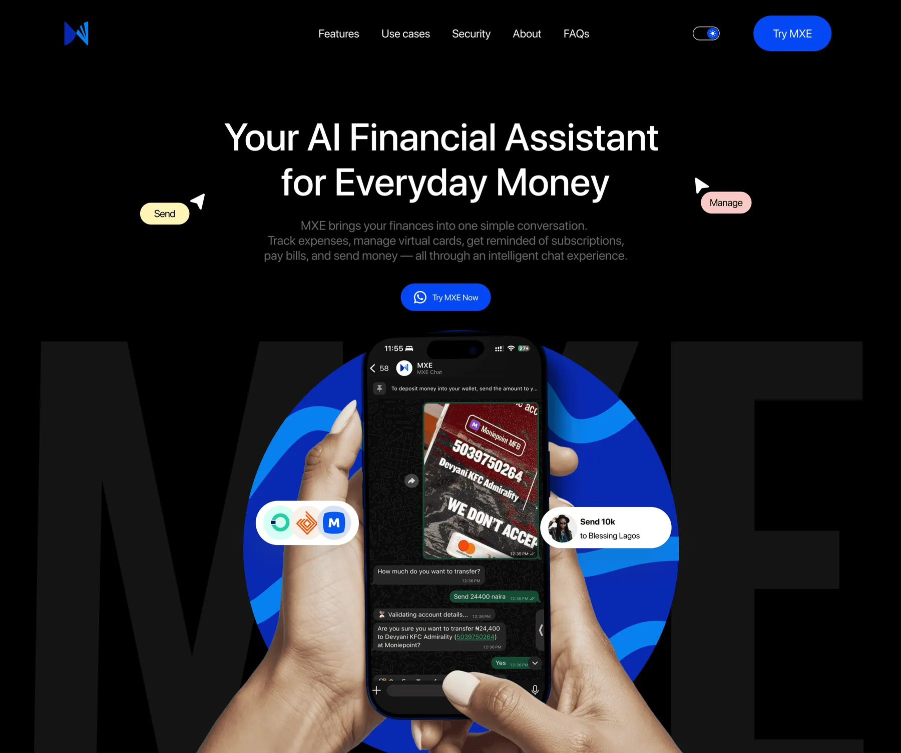 MXE home page in dark mode