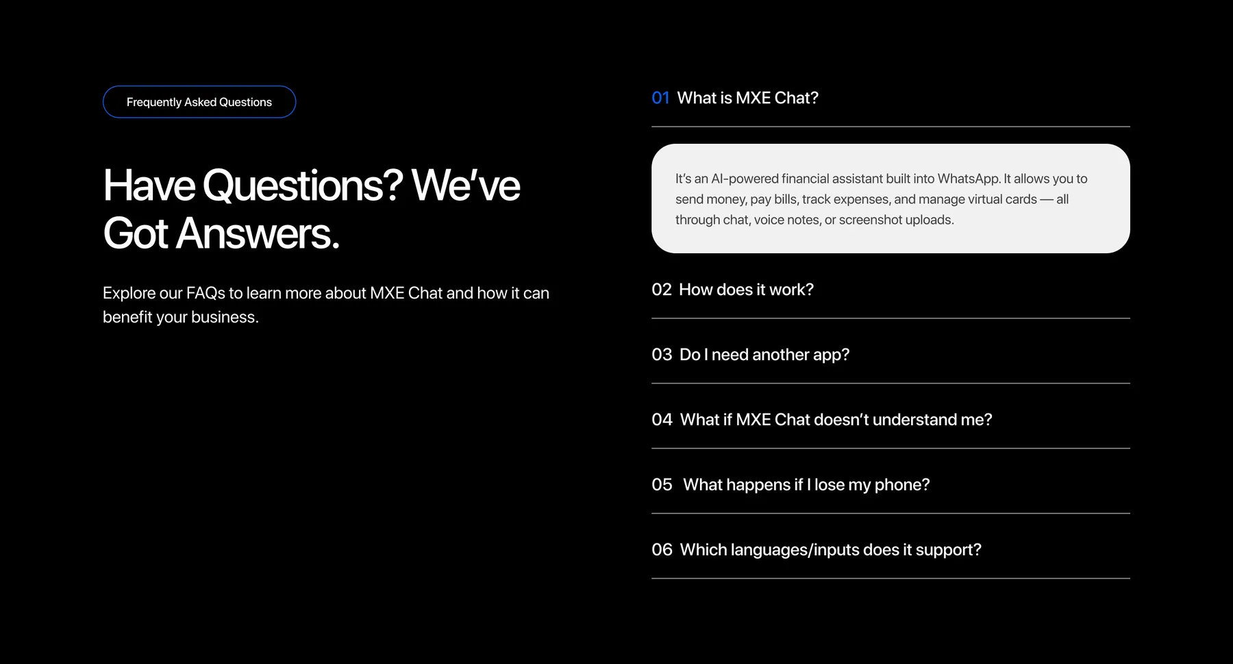 Frequently asked questions section