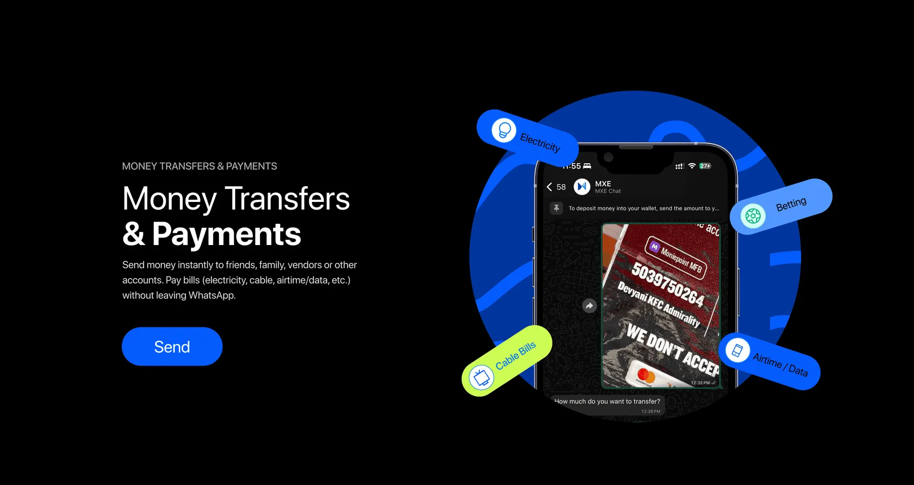 Money transfers and payments section
