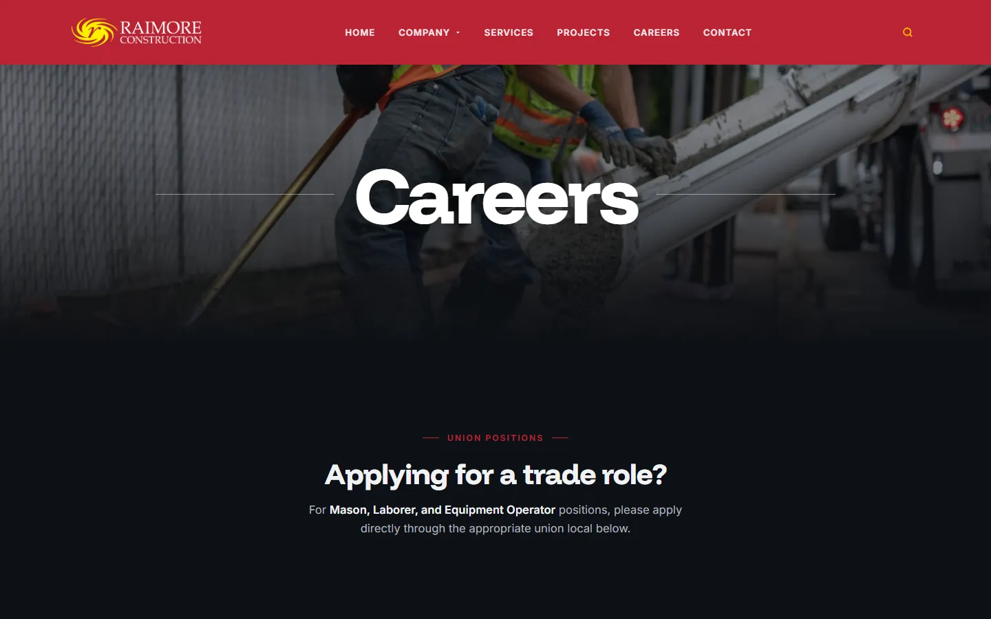 Raimore careers page hero showing crews at work