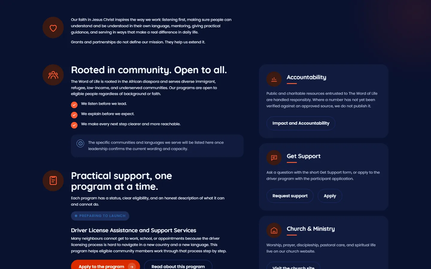 Community programs overview with program cards